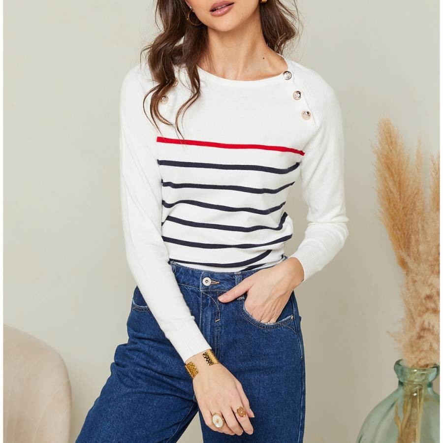 White Stripe Cashmere Blend Jumper