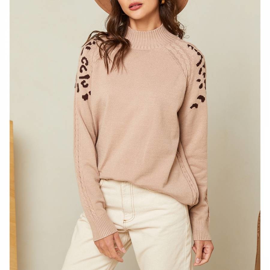 Beige Printed Cashmere Blend Jumper