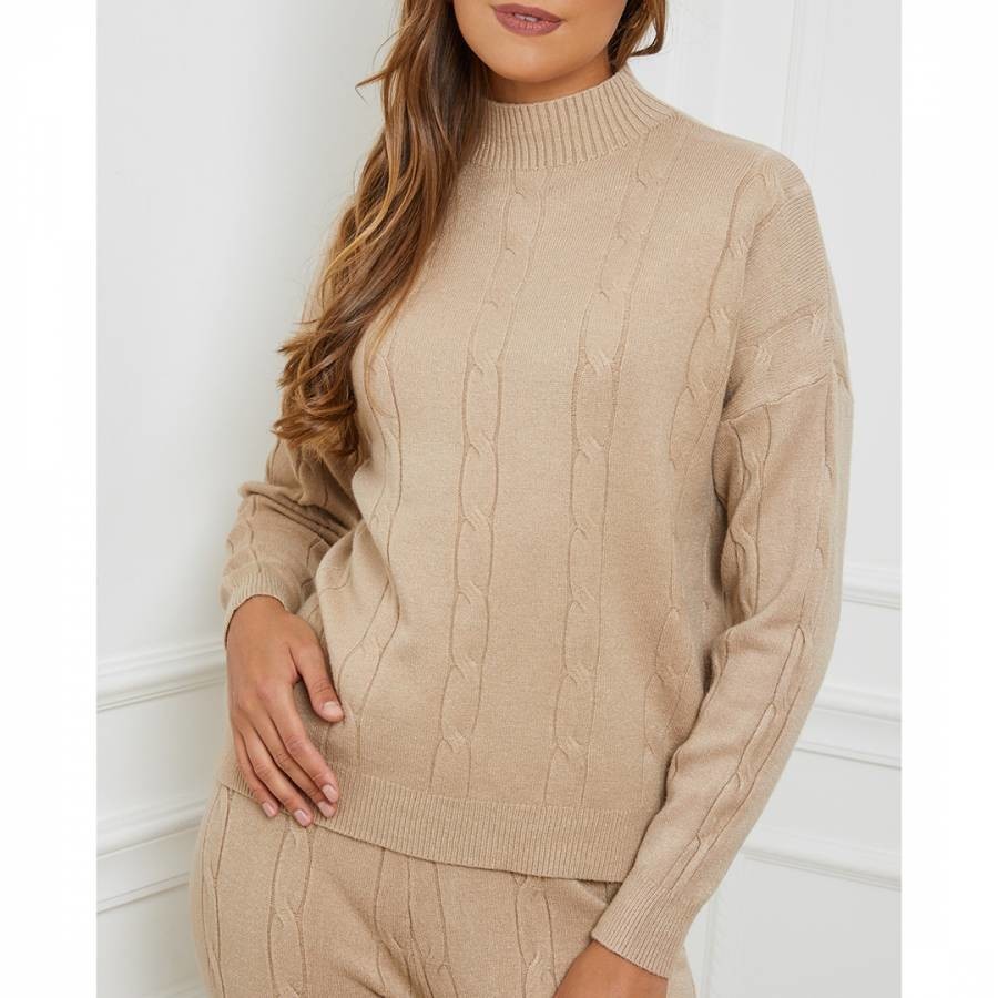 Camel Cable Cashmere Blend Jumper