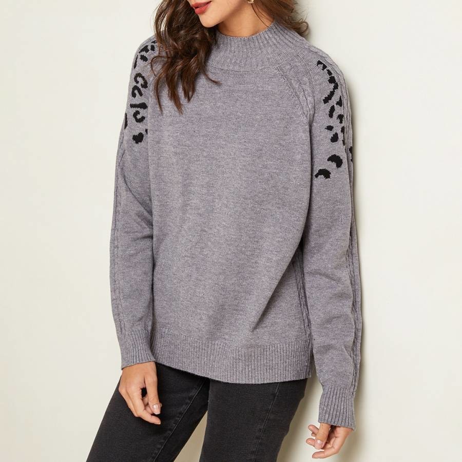 Grey Printed Cashmere Blend Jumper