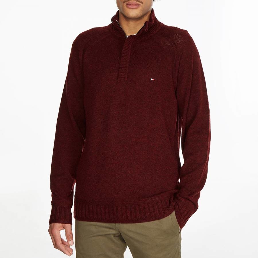 Deep Red Wool Half Zip Jumper