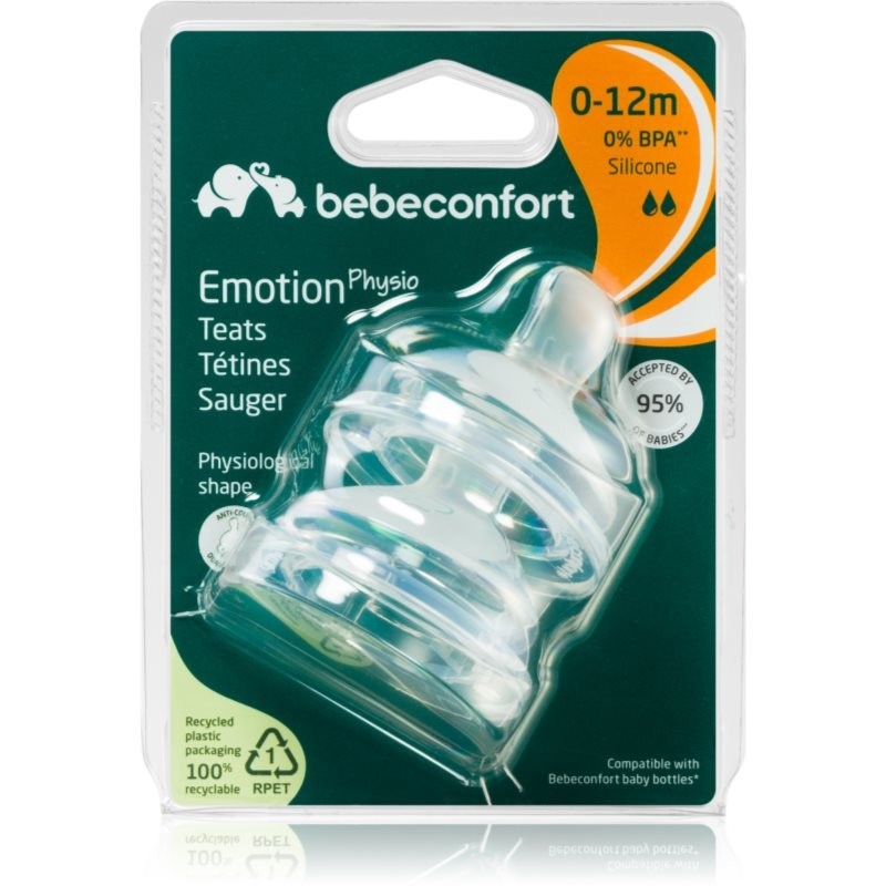 Bebeconfort Emotion Physio Medium Flow baby bottle teat 0-12 m 2 pc