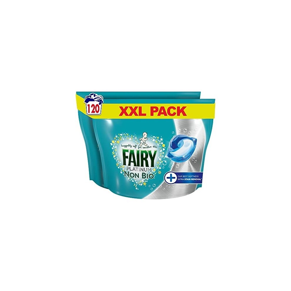 Fairy Non-Bio Platinum PODS, Washing Liquid Laundry Detergent Tablets / Capsules, 120 Washes (60 x 2) with Extra Stain Removal