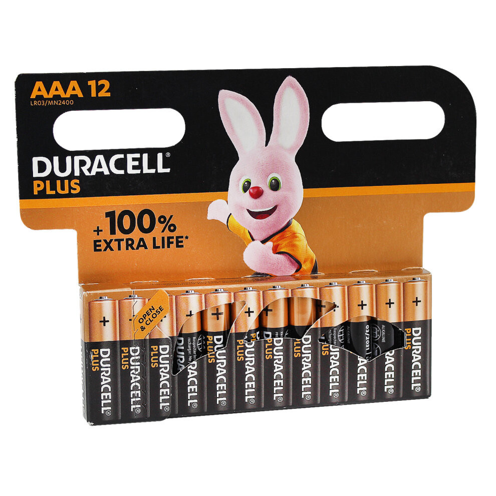 (12) Pack 12 Duracell Plus AAA Alkaline Power Battery 1.5v LR3 MN2400 100% Extra Life