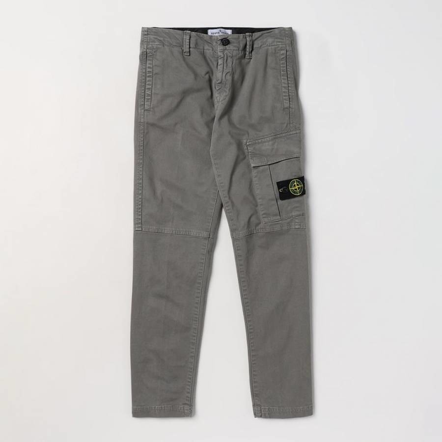 Grey Twill Cotton Blend Cargo Trousers