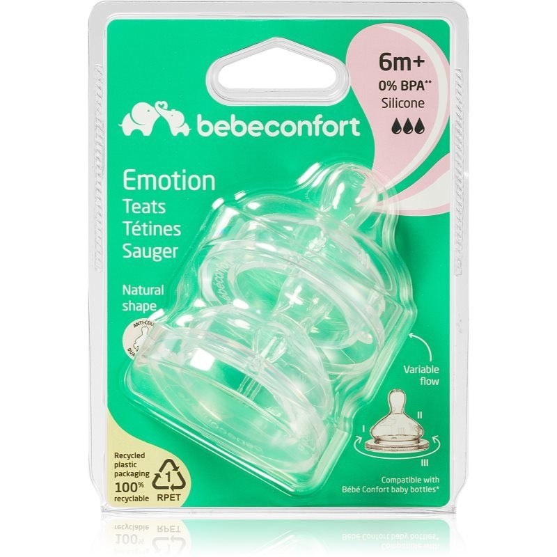 Bebeconfort Emotion Medium to Rapid Flow baby bottle teat 6 m+ 2 pc