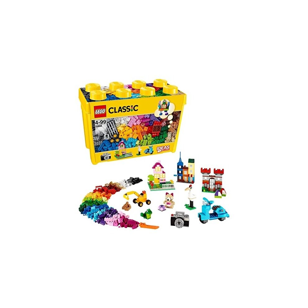 LEGO 10698 Classic Large Creative Brick Storage Box Set, Construction Toy with Windows, Doors, Wheels and Green Baseplate