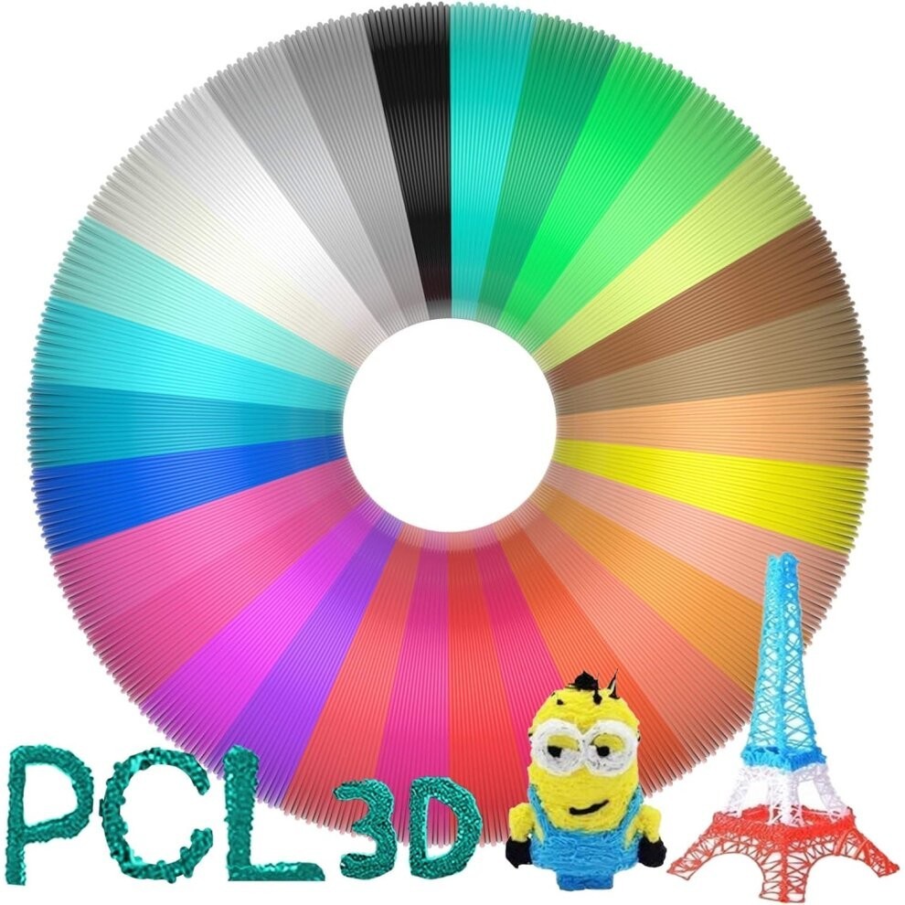 30 Colors 3D Printing Pen PCL Filament Refills, 1.75mm PCL Filament, Each Color 16.5 Feet, Total 495 Feet Lengths