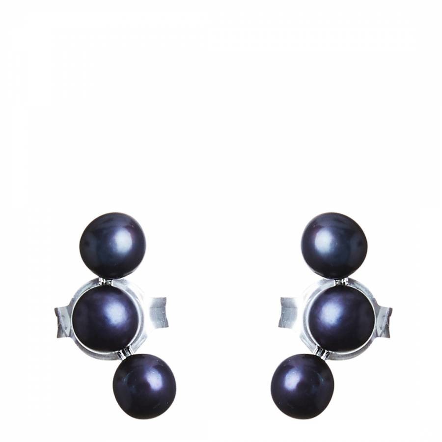 Black Black/Silver Cluster Freshwater Pearl Earrings