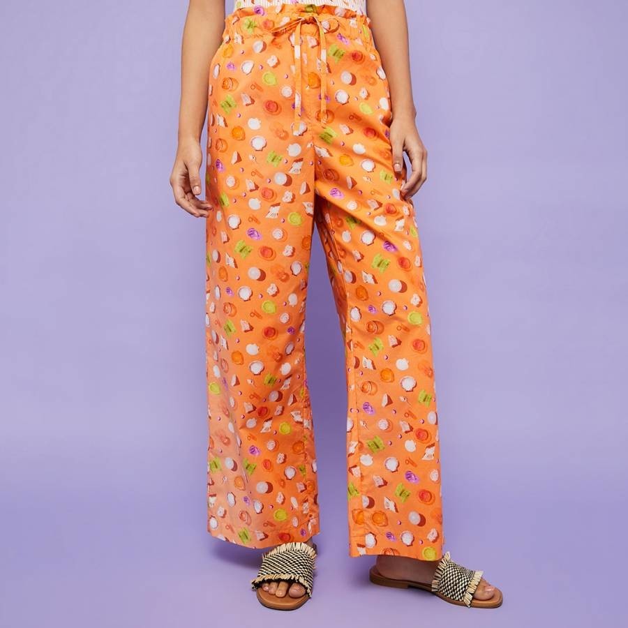 Orange Riso Pattern Cotton Trousers