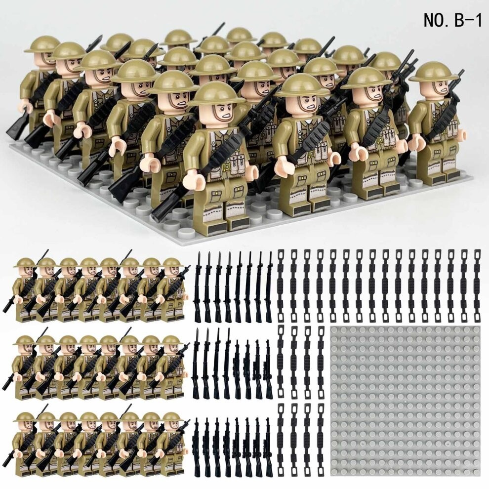 (Style A) 24pcs British German Soviet Army Square Army Military Building Block Set with Small Particle Assembly for Bottom Plate Toys
