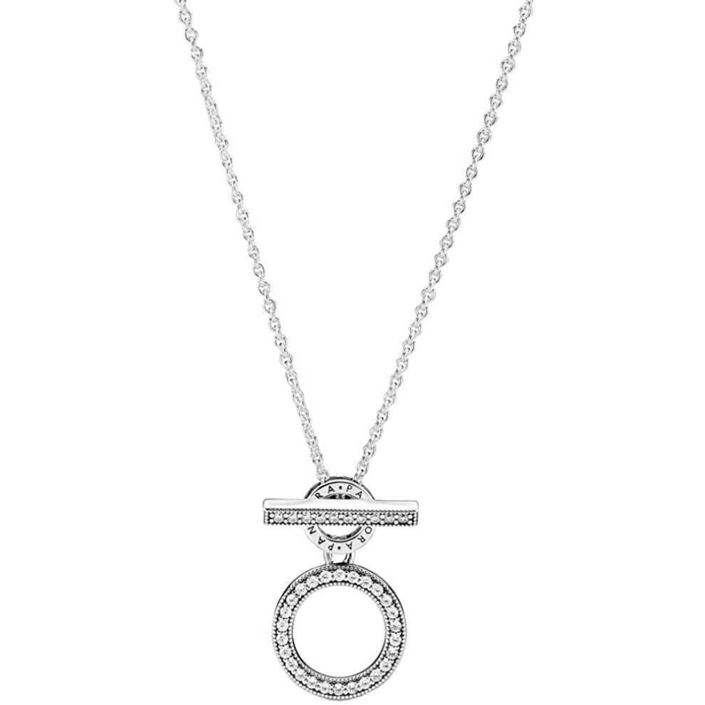 Pandora 399039C01-45 Double Circle Necklace with T-Clasp in Silver, 45 cm