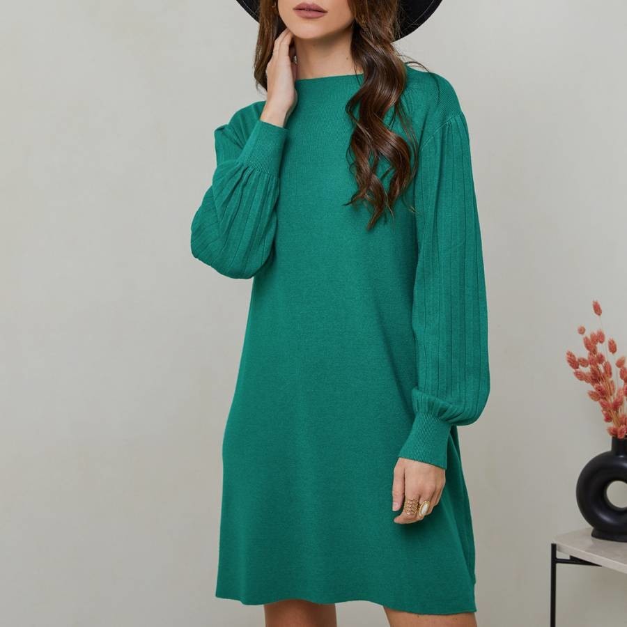Green Knitted Cashmere Blend Flare Dress
