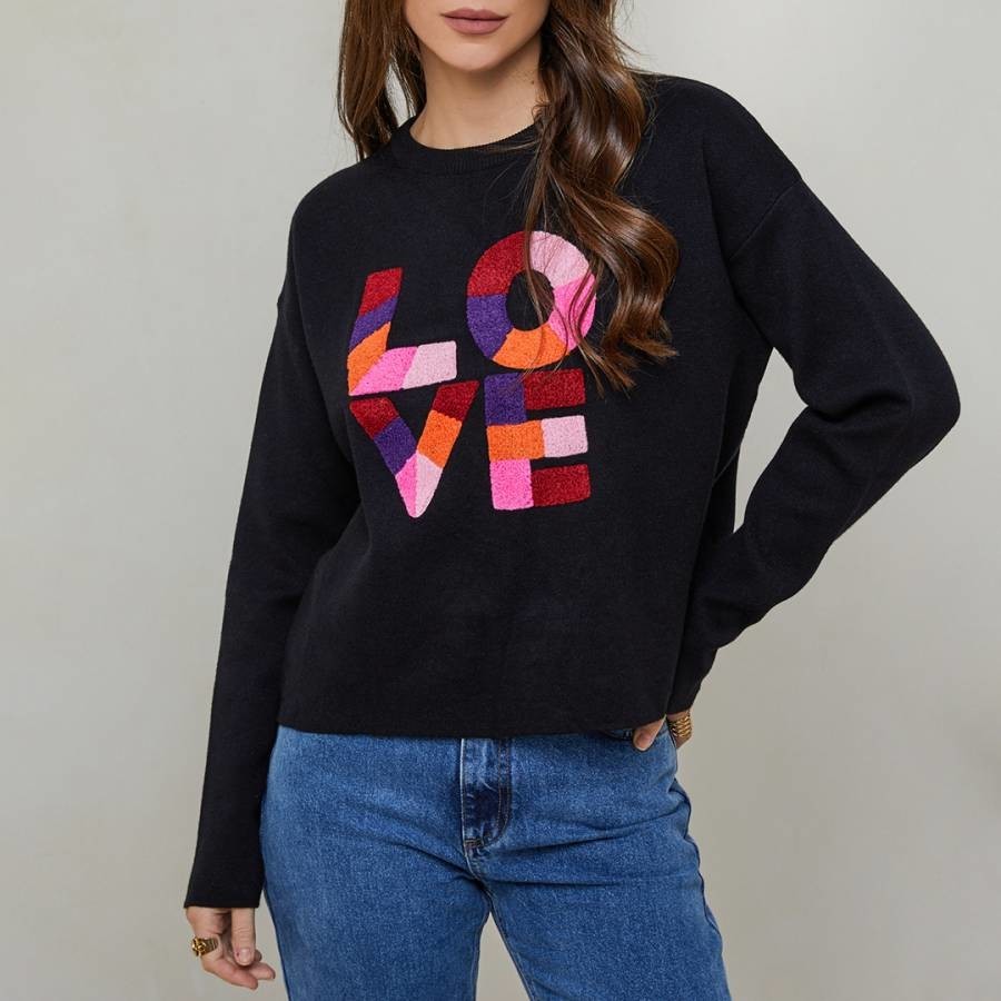 Black Graphic Cashmere Blend Sweater