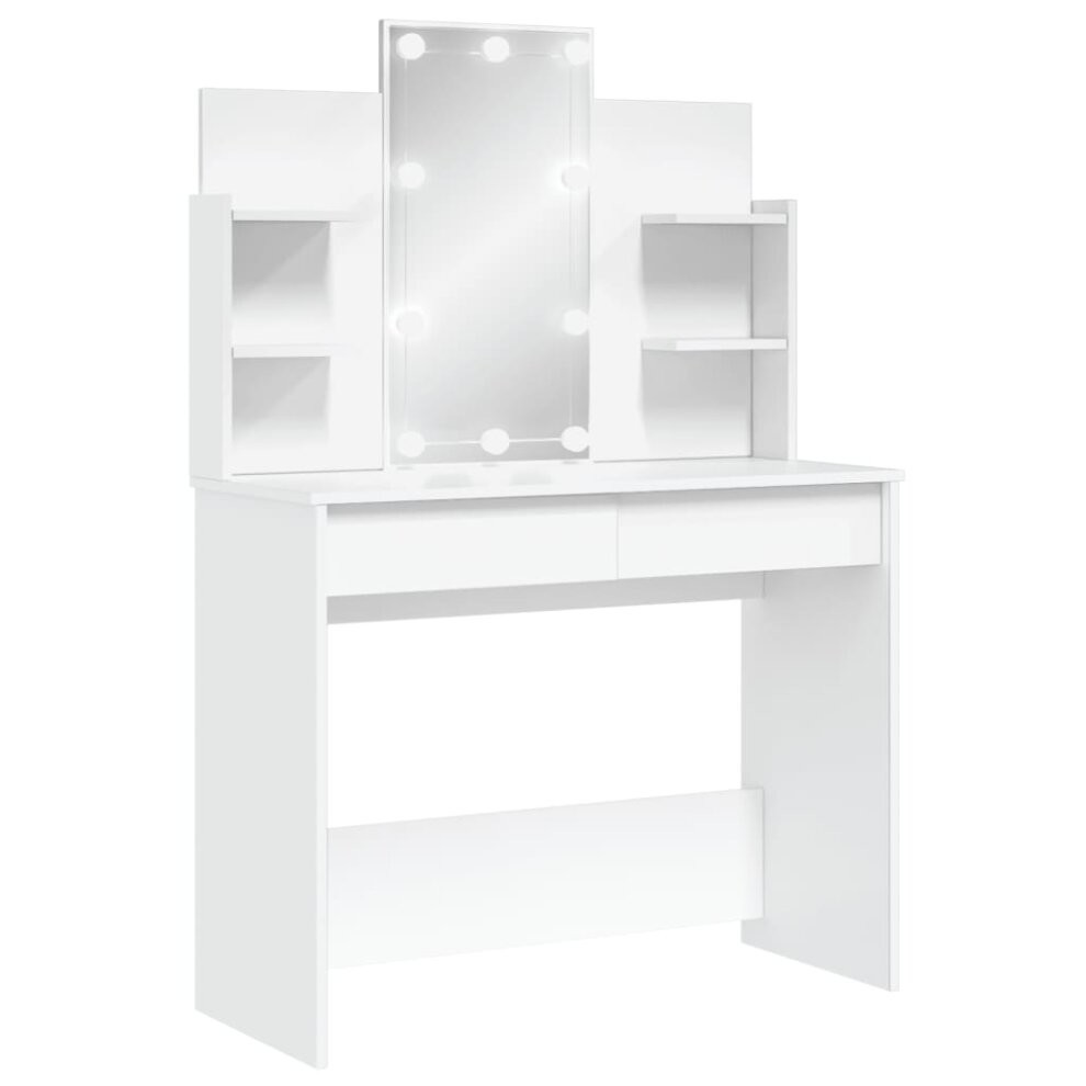 (white) vidaXL Dressing Table Makeup Table Vanity Desk with LED Lights High Gloss White