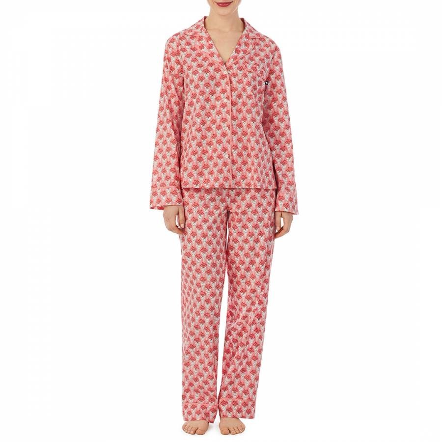 Pink Multi Print Long Notch Pj Set