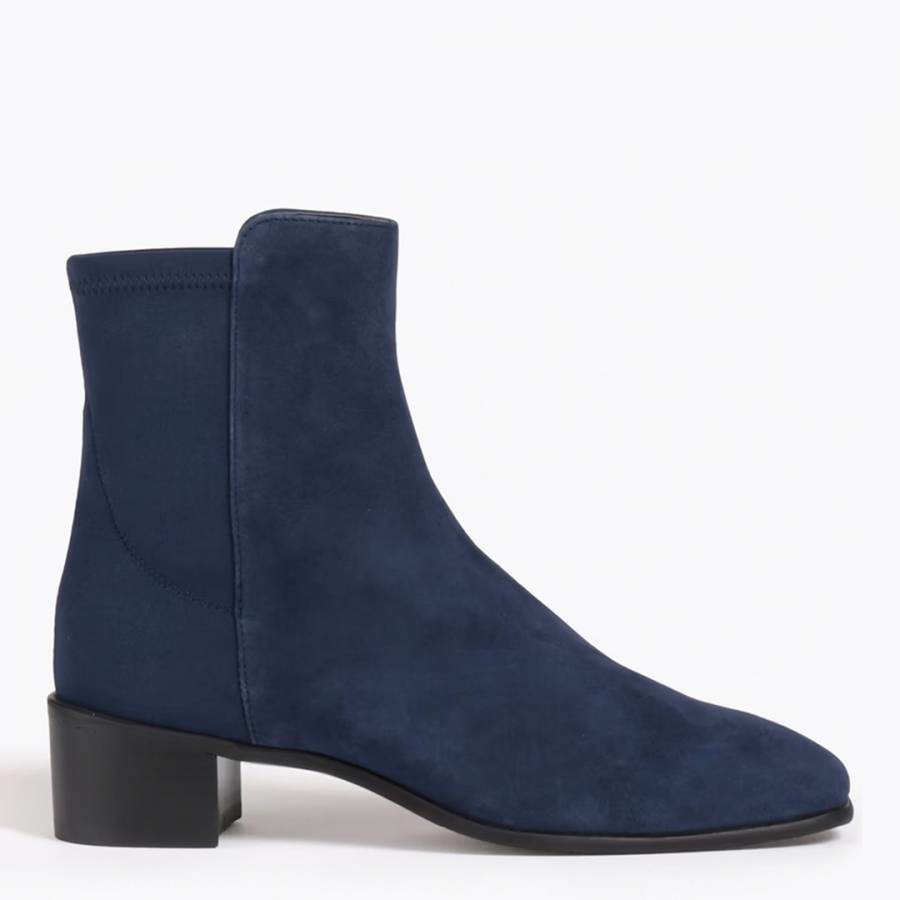 Blue Suede City Block 45 Heeled Ankle Boot