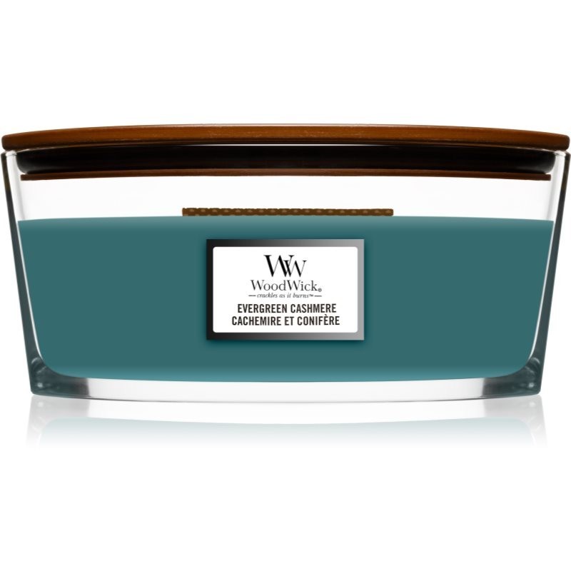 Woodwick Evergreen Cashmere scented candle with wooden wick (hearthwick) 453,6 g