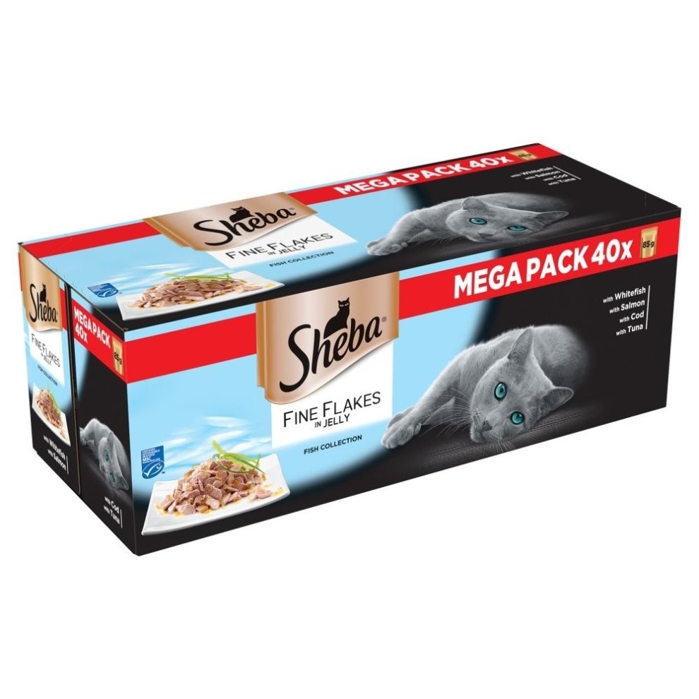 40pk Sheba Fine Flakes Fish Collection - 85g | Sheba Wet Cat Food Pouches