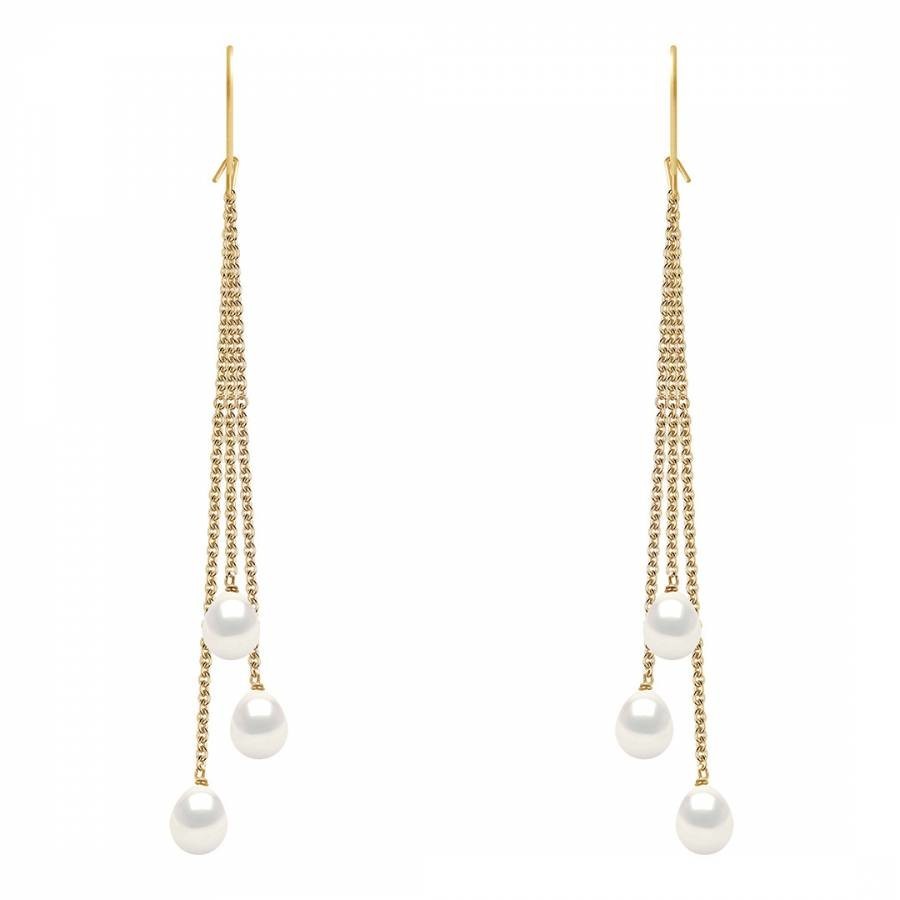 Yellow Gold Real Cultured Freshwater Pearls Earrings