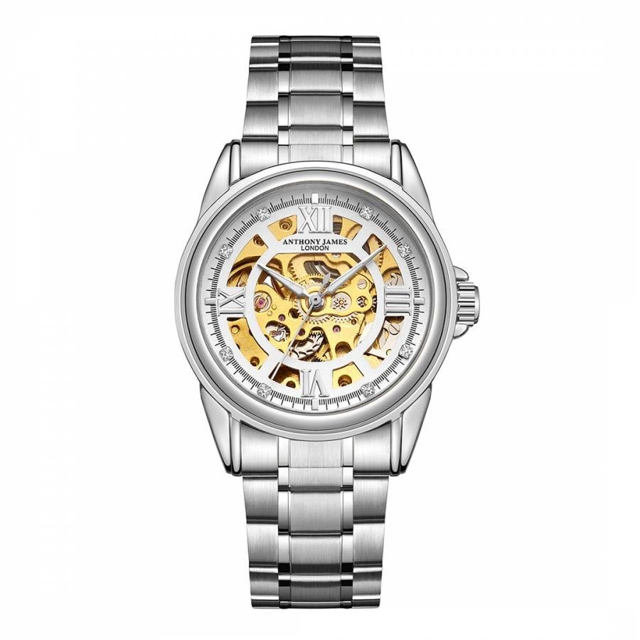 Men's Hand Assembled Anthony James Limited Edition Skeleton Automatic Steel & White Mens Watch