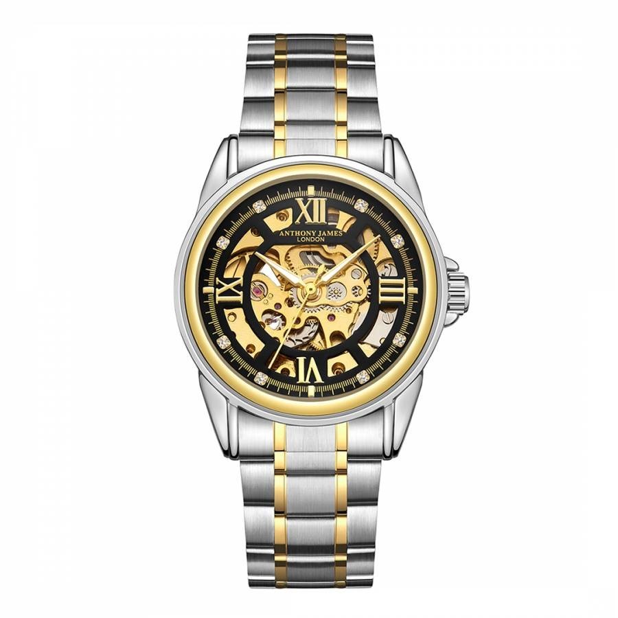 Men's Hand Assembled Anthony James Limited Edition Skeleton Automatic Two Tone Gold & Steel Mens Watch