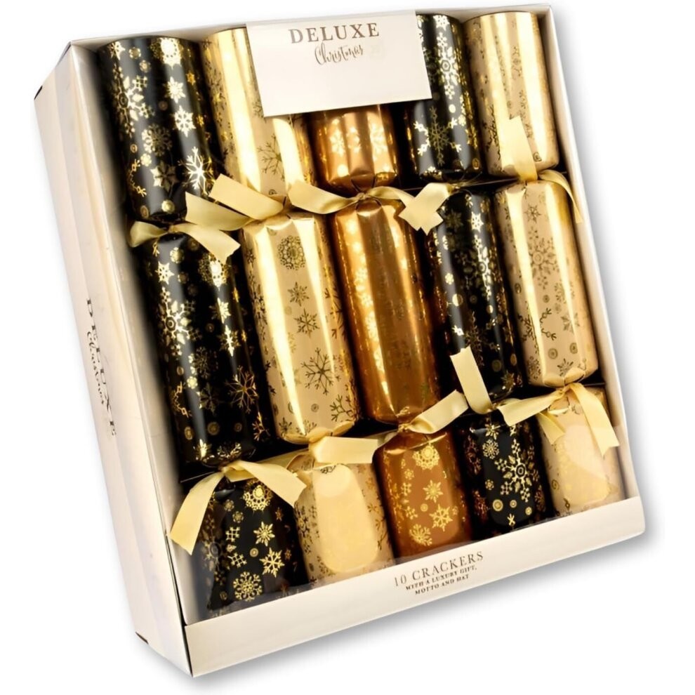Luxury Snowflake Gold Black Foil Christmas Crackers & Deluxe Gifts