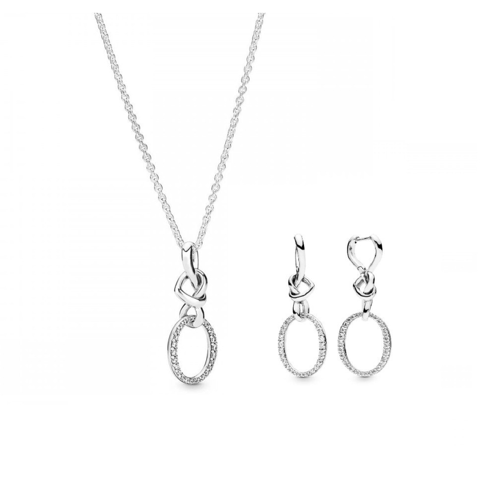 Pandora Knotted Hearts Gift Set Necklace & Matching Hoop Earrings