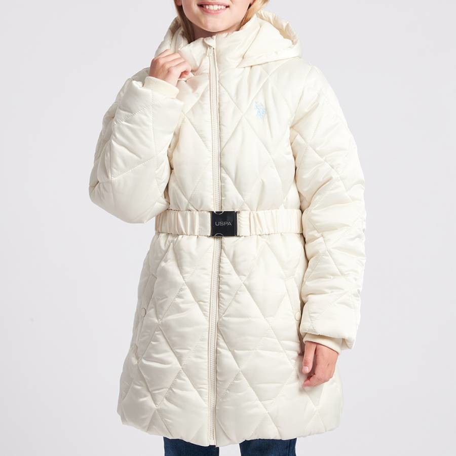 Cream Belted Puffer Coat