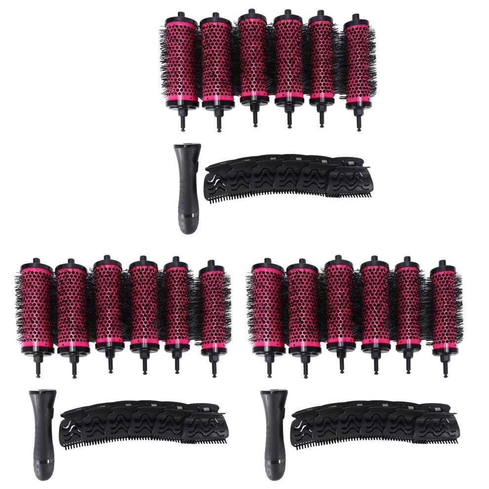 18Pcs 3 Sizes Detachable Handle Hair Roller Brush with Positioning Clips Aluminum Ceramic Barrel Curler Comb Hairdresser