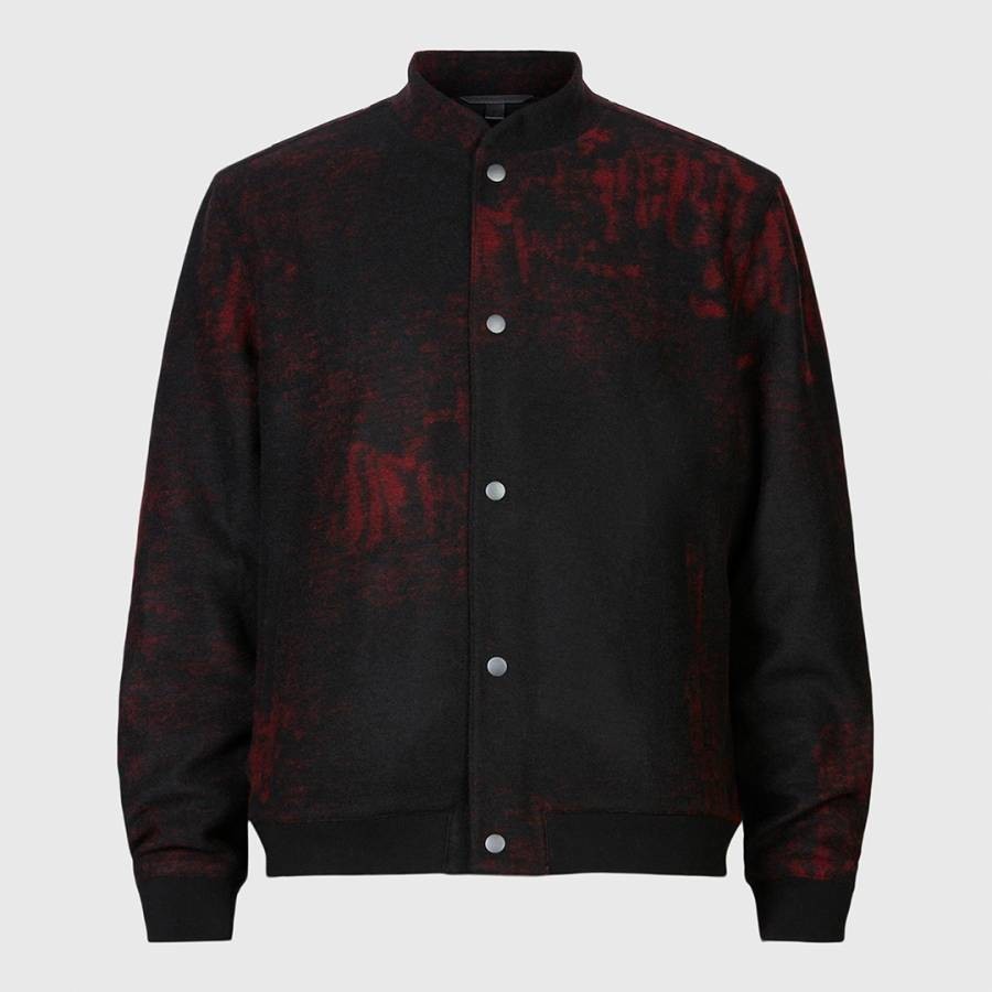 Black/Red Jewell Snap-Front Wool Bomber Jacket