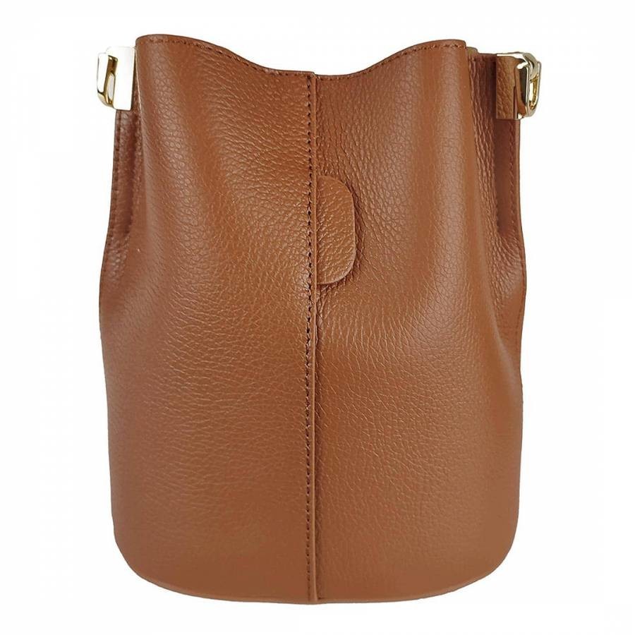 Brown Dollar Leather Bucket Bag