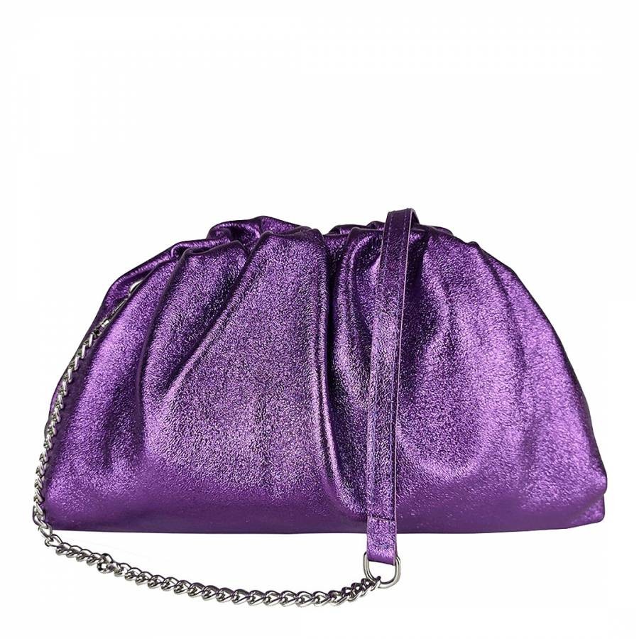 Purple Laminated Leather Clutch Bag