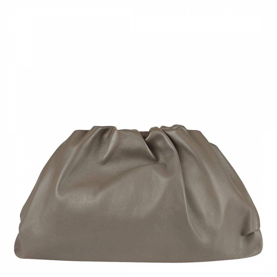 Taupe Leather Clutch Bag