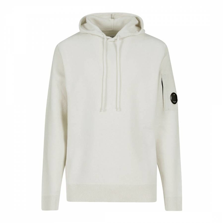 White Lens Detail Cotton Blend Knitted Hoodie