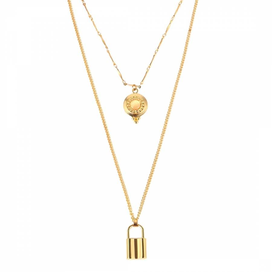 18K Gold Double Layer Lock Necklace