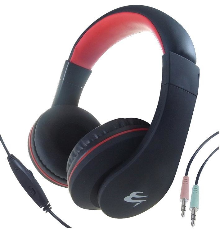 Computer Gear 24-1530 Headset, Pc Mic & Vol Control Blk-Red