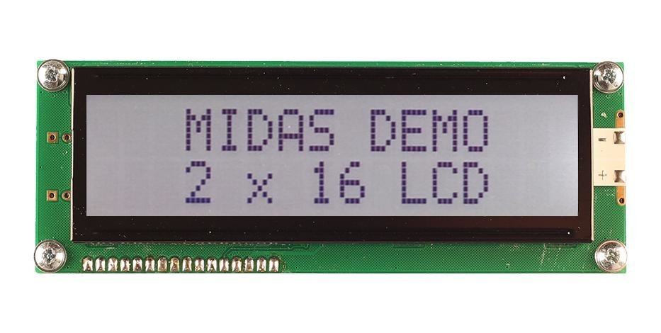 Midas Displays Mc21609Ab6W-Fptlw3.3-V2 Lcd Display, Cob, 16 X 2, Fstn, 3.3V