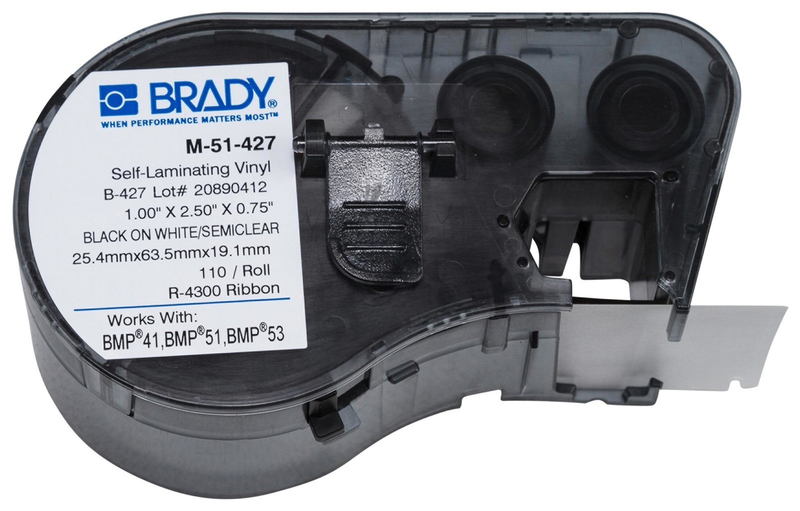 Brady M-51-427 Label, 63.5 X 25.4mm, Vinyl, Clear/white