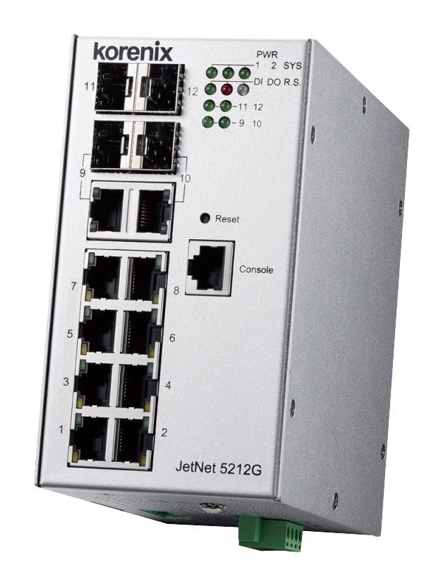 Korenix Jetnet 5212G-2C2F Ethernet Switch, 10Mbps, 100Mbps, 1Gbps