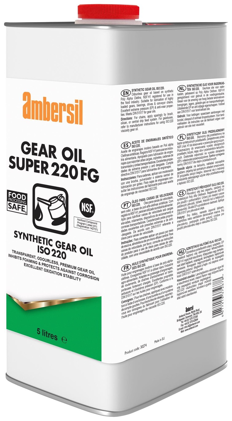 Ambersil Gear Oil Super 220 Fg    , 5Ltr Lubricant, Can, 5L