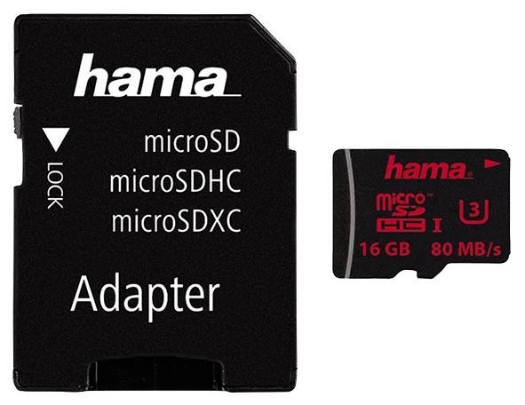 Hama 00123980 Memory, Microsdhc 16Gb Uhs-I C3, 80Mb/s