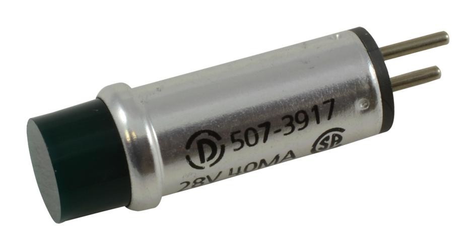 Dialight 507-3917-1472-600F Lamp, Indicator, Incandescent, 8.38mm, Green