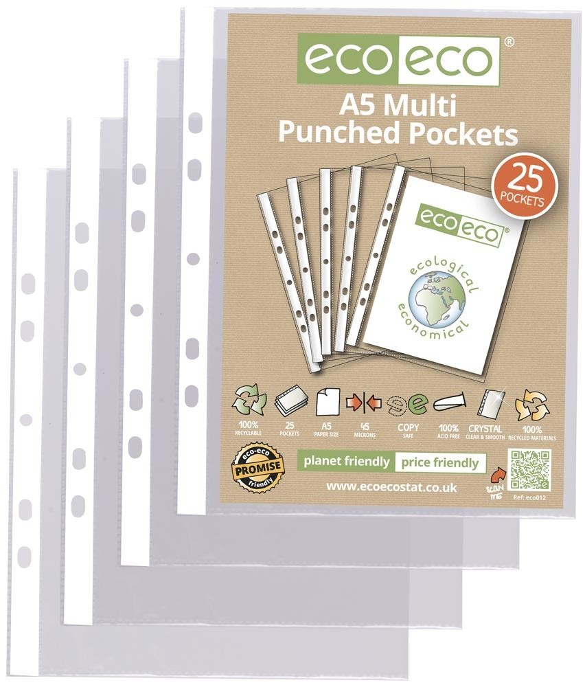 Eco-Eco Eco012 A5 Bag 25 Multi Punched Pockets, Pk25