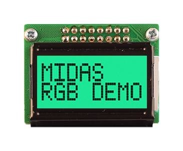 Midas Displays Md20805B6W-Fptlrgb Lcd Module, 8 X 2, Cob, 4.75mm, Fstn