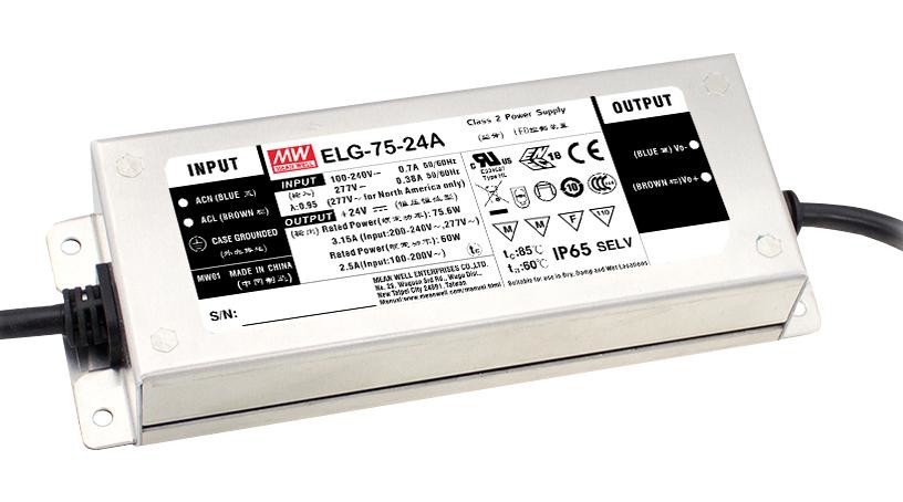 MEAN WELL Elg-75-24B Led Driver, Constant Current/volt, 75.6W