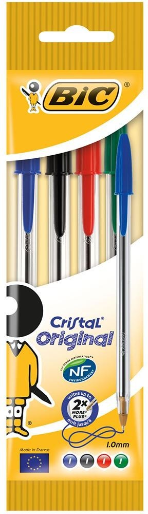Bic 8308621 Ballpoint Pen Cristal Med Pouch 4 Ast'd