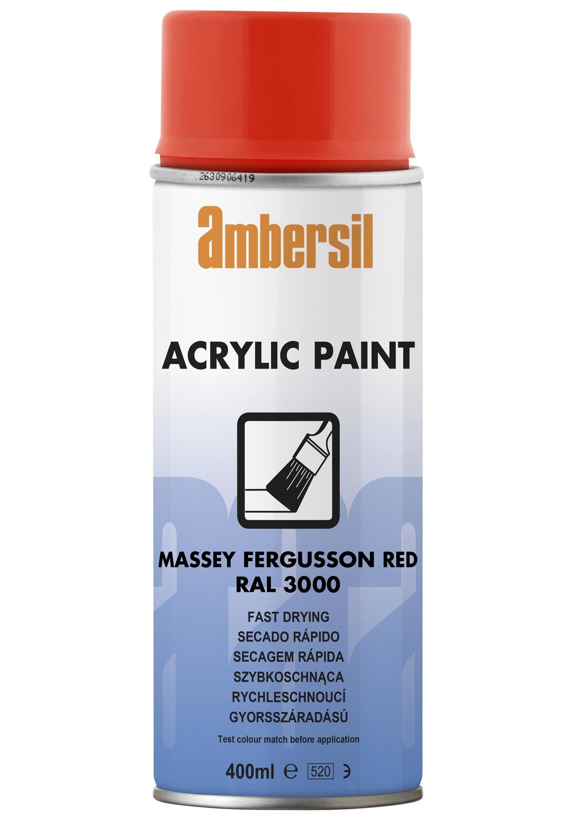 Ambersil Acrylic Paint, Red Ral 3000, 400Ml Conformal Coating, Aerosol, Red, 400Ml