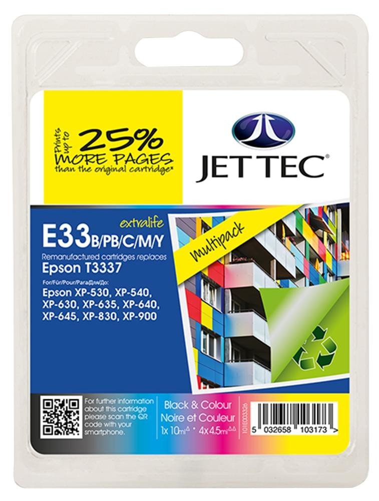 Jet Tec 101E003326 Ink Cart, Reman, T3337 B/c/m/y/pb Multi