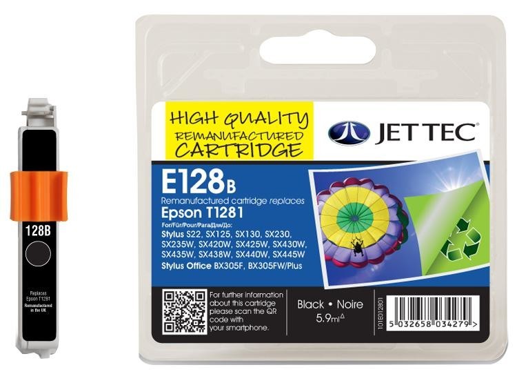 Jet Tec 101E012801 Ink Cart, Compatible, Epson T1281 Black